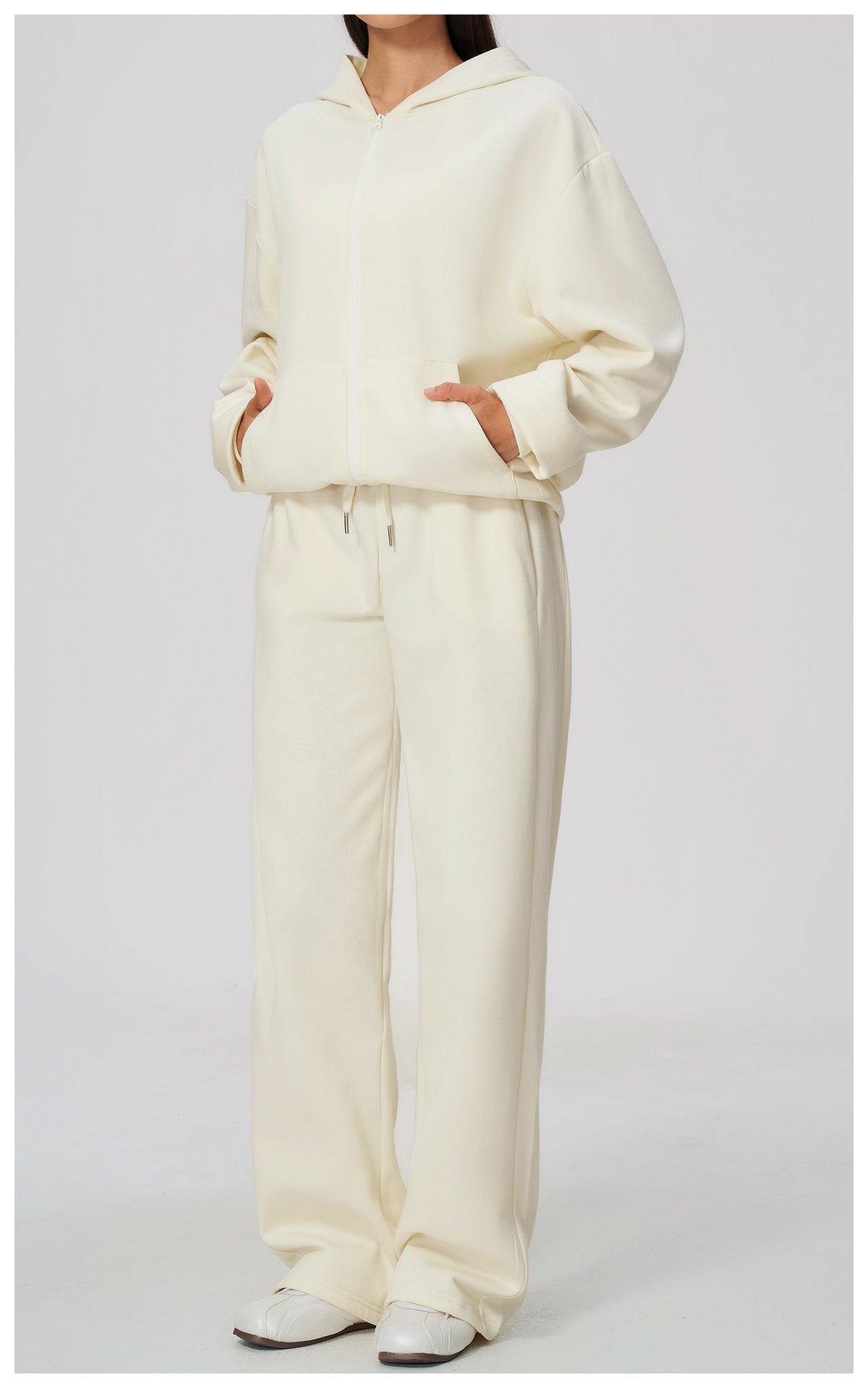 Women 2 Piece Fall Winter Tracksuits Fleece Lined Full Zip Oversized Hooded Jacket and Drawstring Waist Wide Leg Sweatpants with Side Pockets