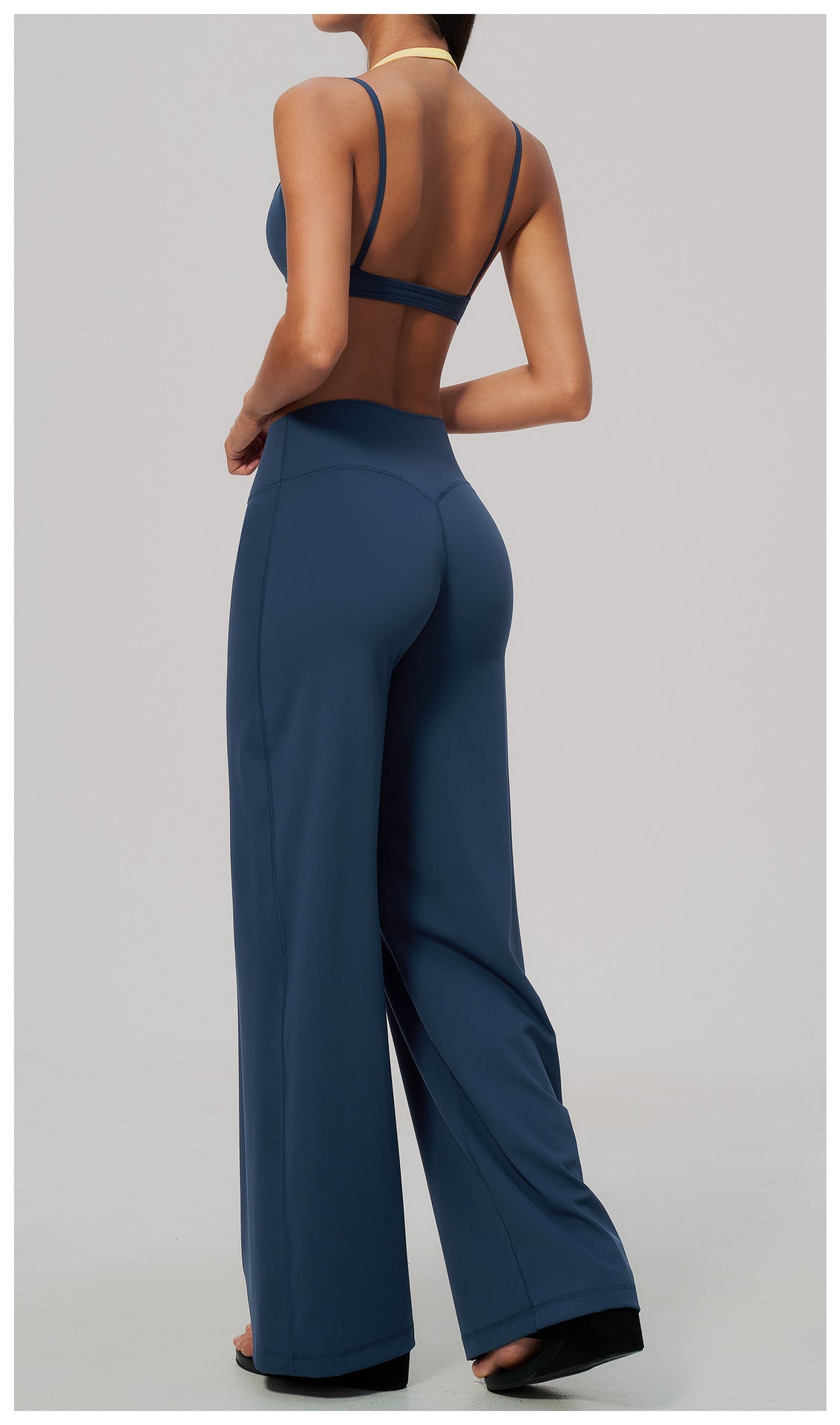 2 Piece Colorblock Double Strap Halter Sports Bra and High Waisted Loose Fit Wide Leg Yoga Pants Set