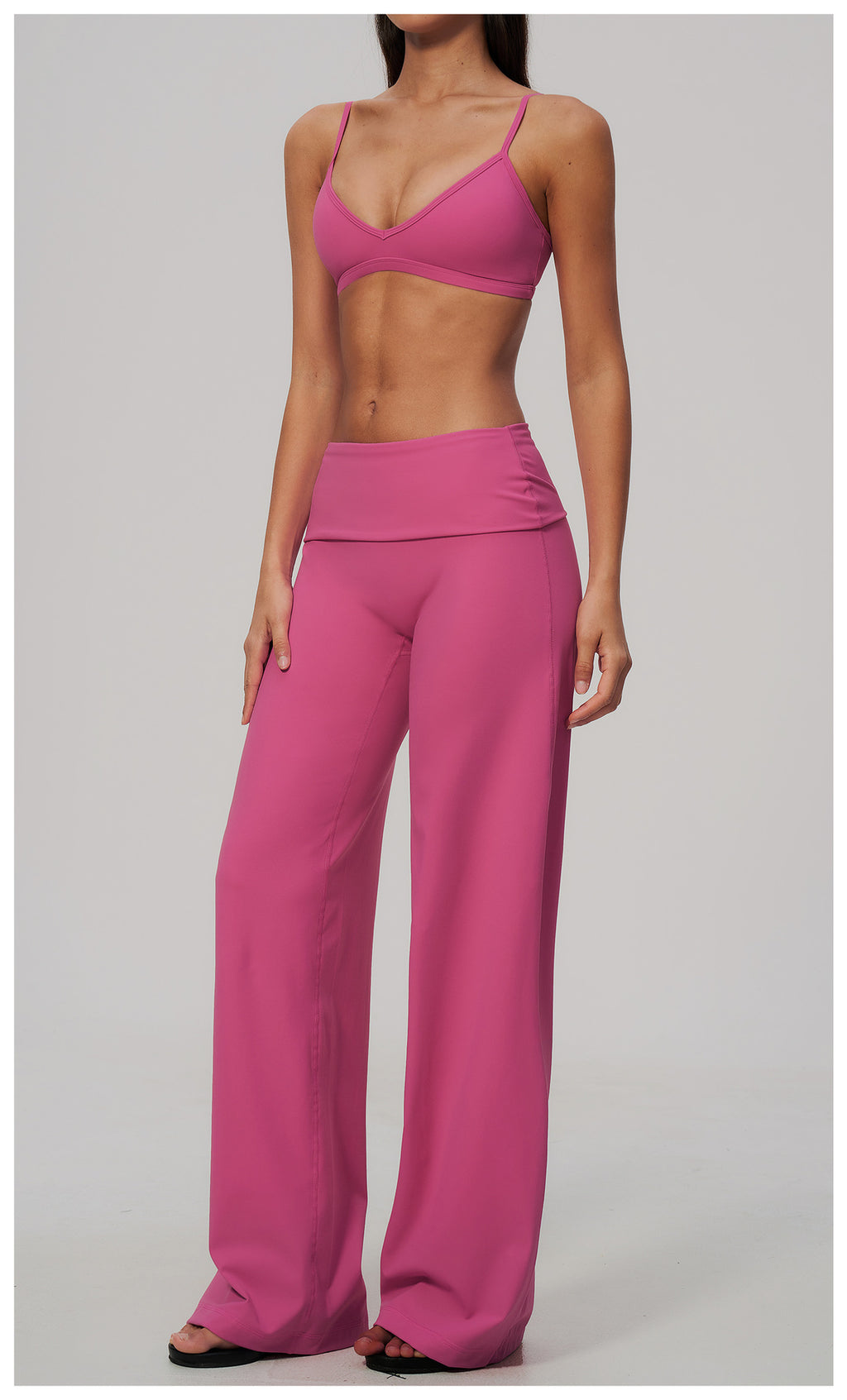 2 Piece Activewear Set V Neck Twist Back Adjustable Spaghetti Straps Sports Bra and High Waist Wide Leg Yoga Pants