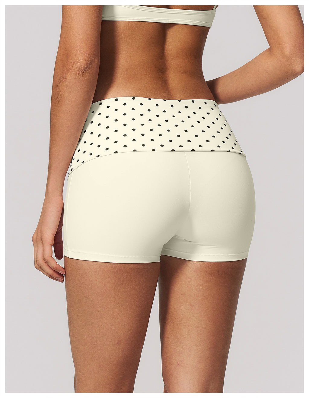 Women Fold Over Striped Waist Yoga Shorts High Waist Tight Workout Biker Shorts