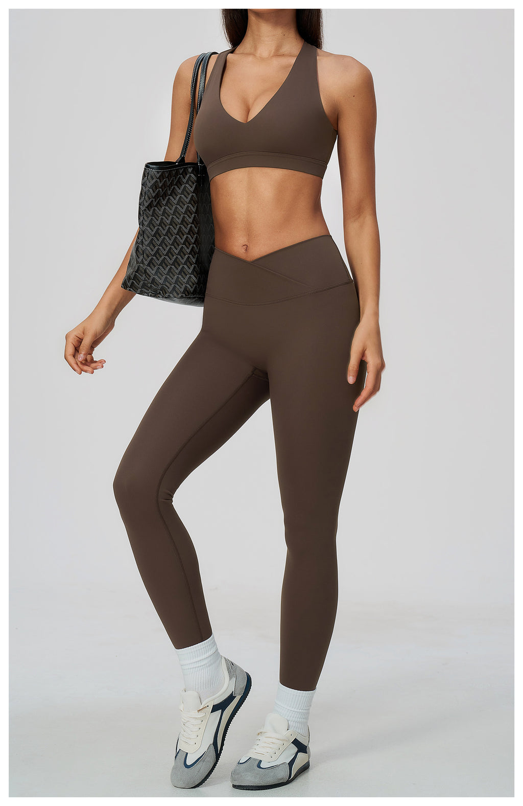 2 Piece Deep V-Neck Sports Bra and Cross Waist Yoga Leggings Set
