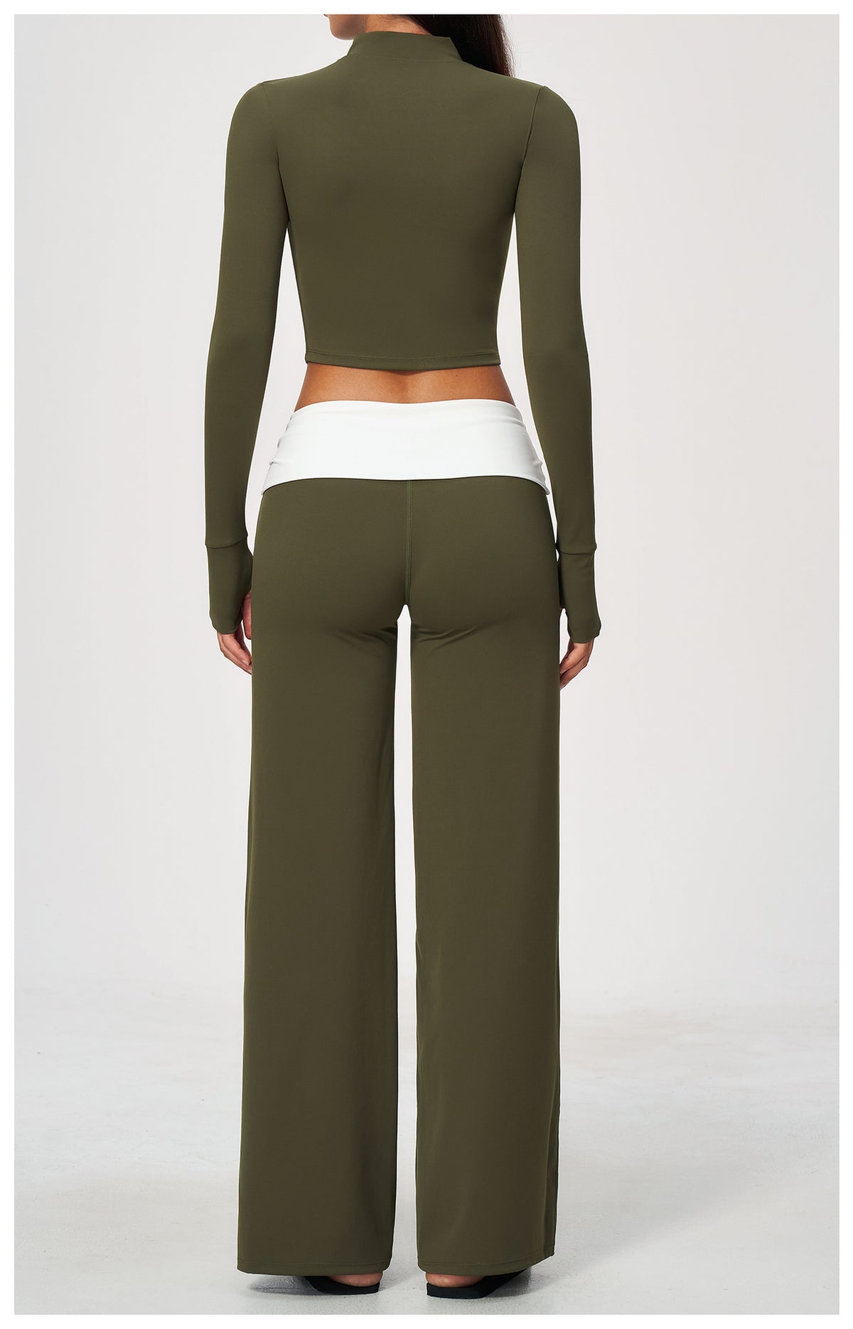 2 Piece Set Stand Collar Full Zip Cropped Running Yoga Workout Jacket and ColorBlock High Waisted Wide Leg Yoga Athletic Pants