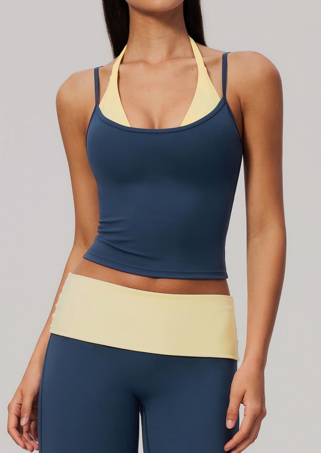 Women Colorblock Double Strap Halter Yoga Vest