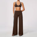 2 PCS Gym Set Women Contrast Color V Neck Backless Sports Bra and Contrast Side Stripe Fitness Sports Wide Leg Pants