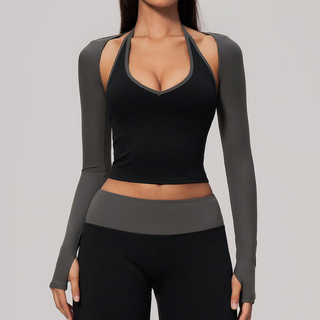 Women Cropped Long Sleeve Yoga Shrug With Thumb Hole