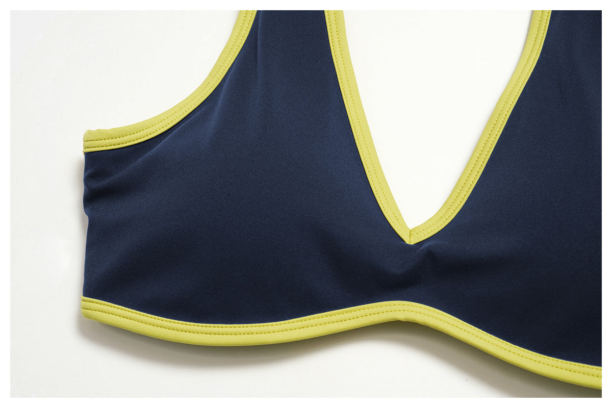 Women Contrast Color V Neck U Back Sports Bra