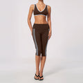 2 PCS Workout Set Women Contrast Color V Neck U Back Sports Bra and Fold Over Waist Capri Yoga Leggings