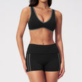2 PCS Yoga Set Women Contrast Color V Neck Backless Sports Bra and Fold Over Waist Biker Shorts