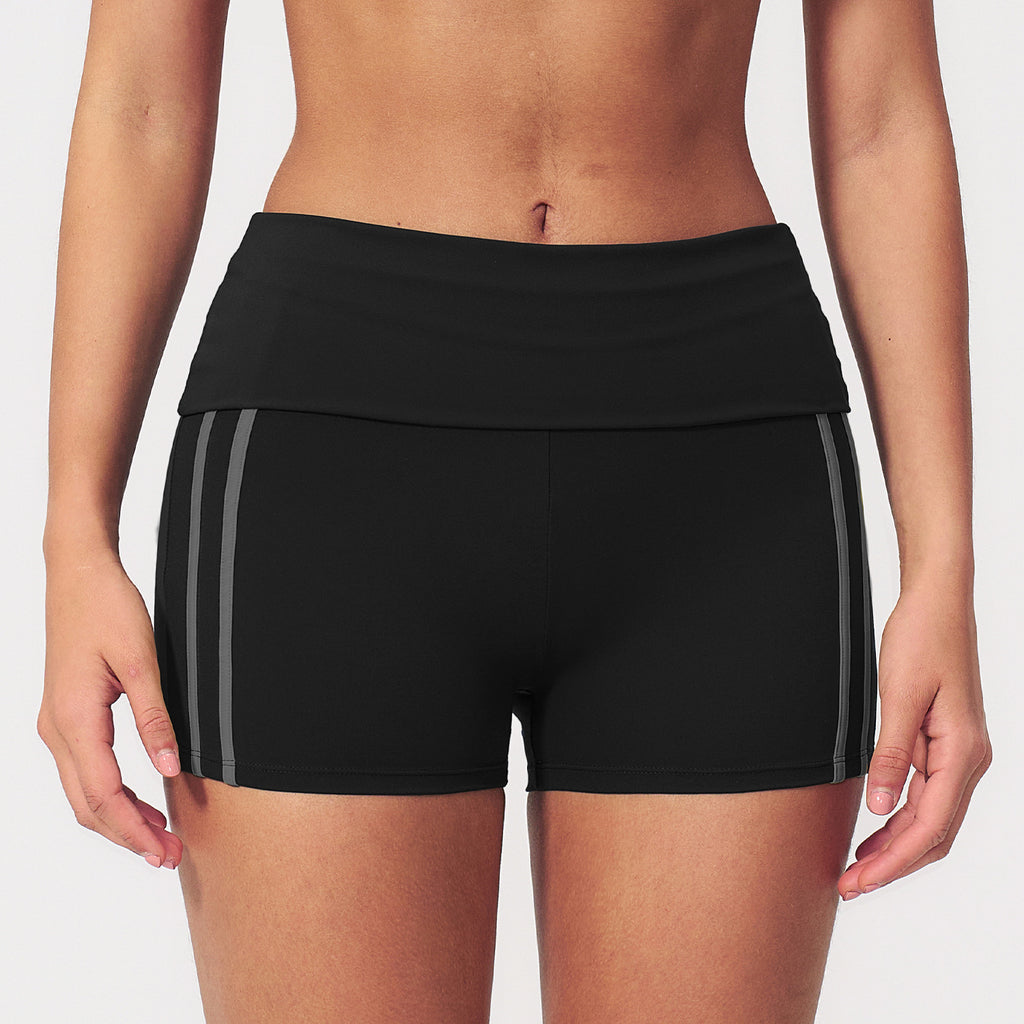 Women Fold Over Waist Contrast Side Stripe Yoga Shorts