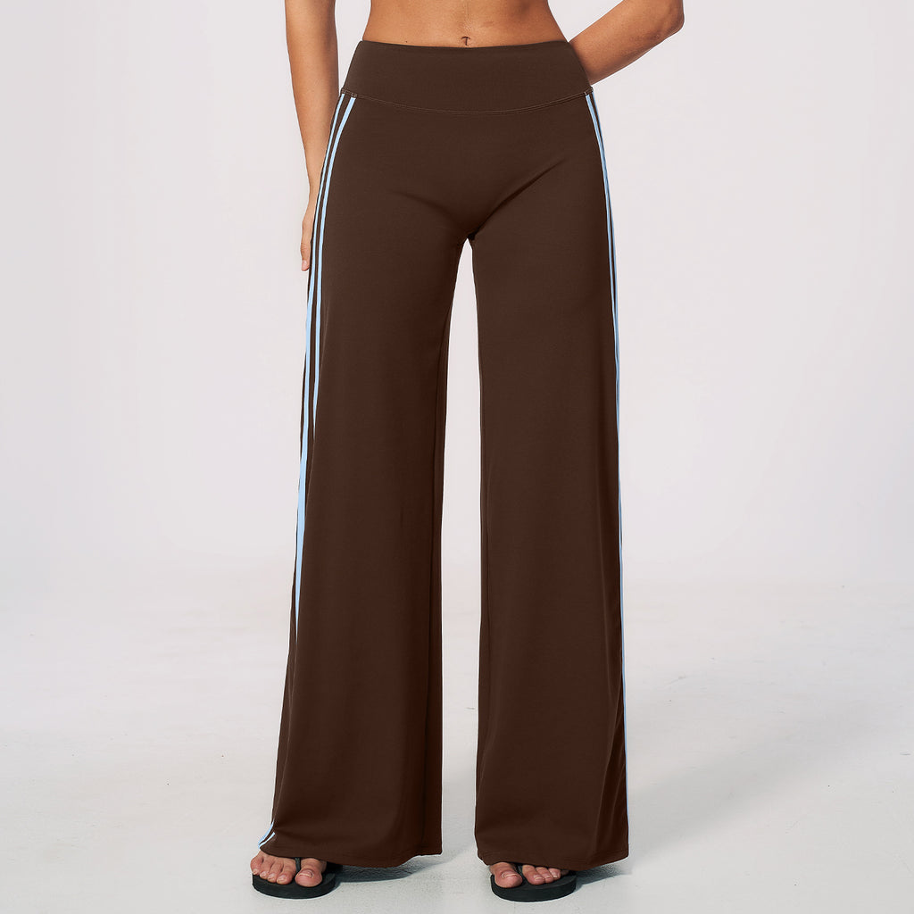Women Contrast Side Stripe Fitness Gym Wide Leg Pants