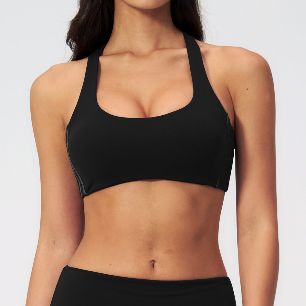 Women Contrast Color Scoop Neck Racerback High Support Sports Bra