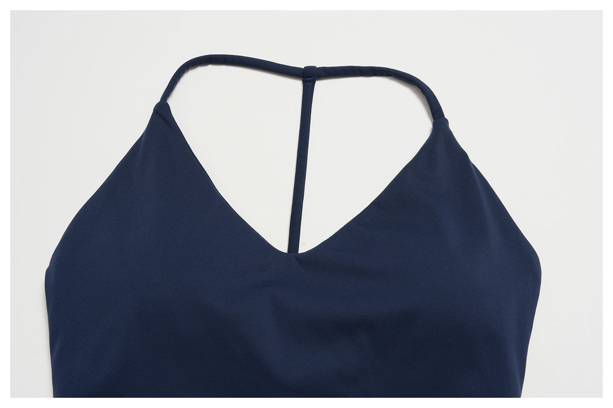 2 PCS Workout Set Women V Neck T-Back Halter Crop Tank Top and Contrast Side Stripe Fitness Sports Wide Leg Pants