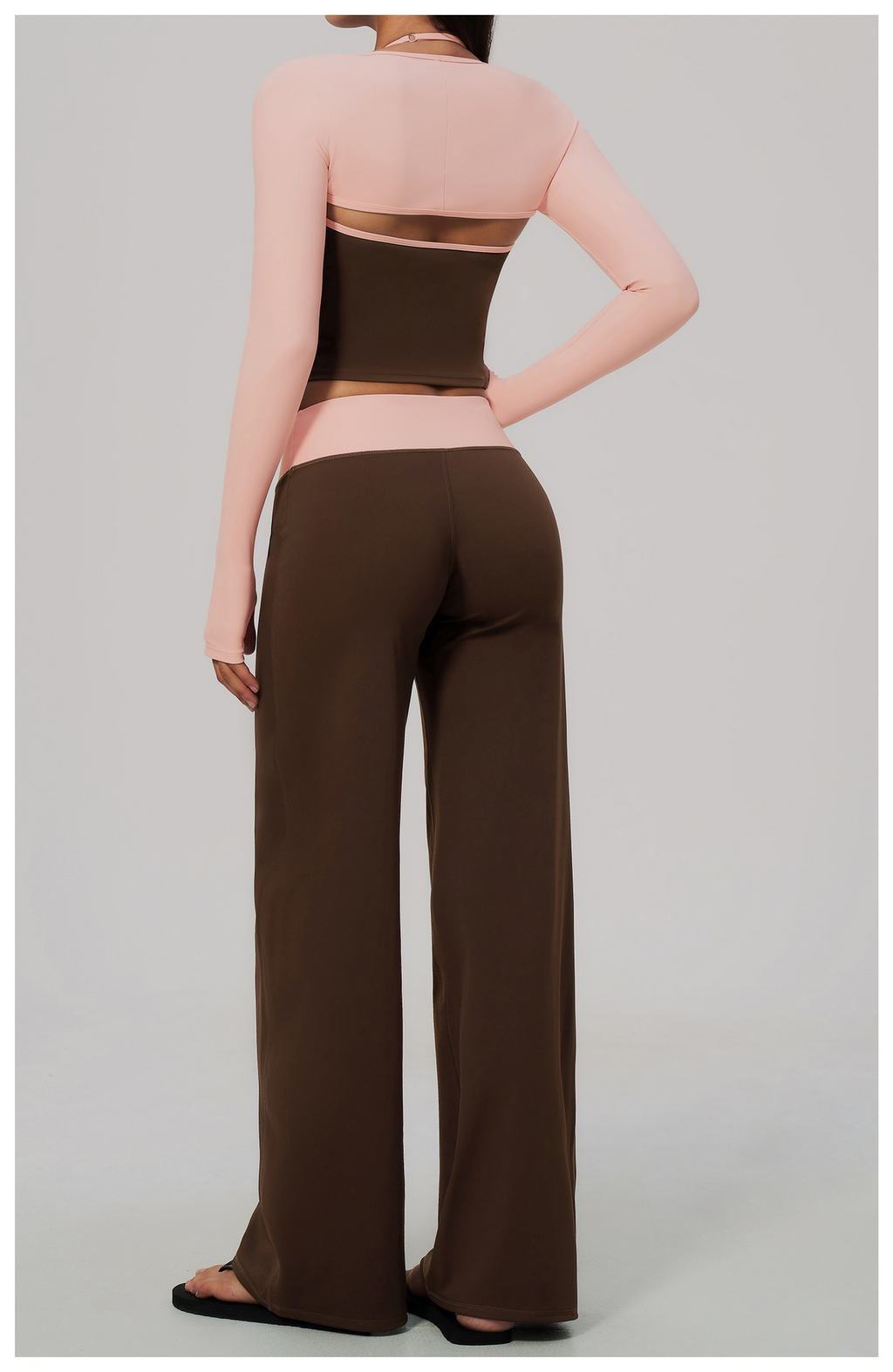 Women 3 Piece Contrast Color Halter Neck Yoga Set Long Sleeve Shrug V Neck Yoga Vest Wide Leg Pants
