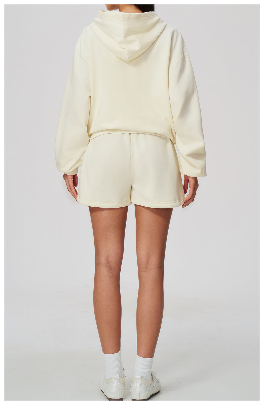 Women 2 Piece Fall Winter Tracksuits Fleece Lined Full Zip Oversized Hooded Jacket and Drawstring Waist Loose Sweat Shorts with Pocket