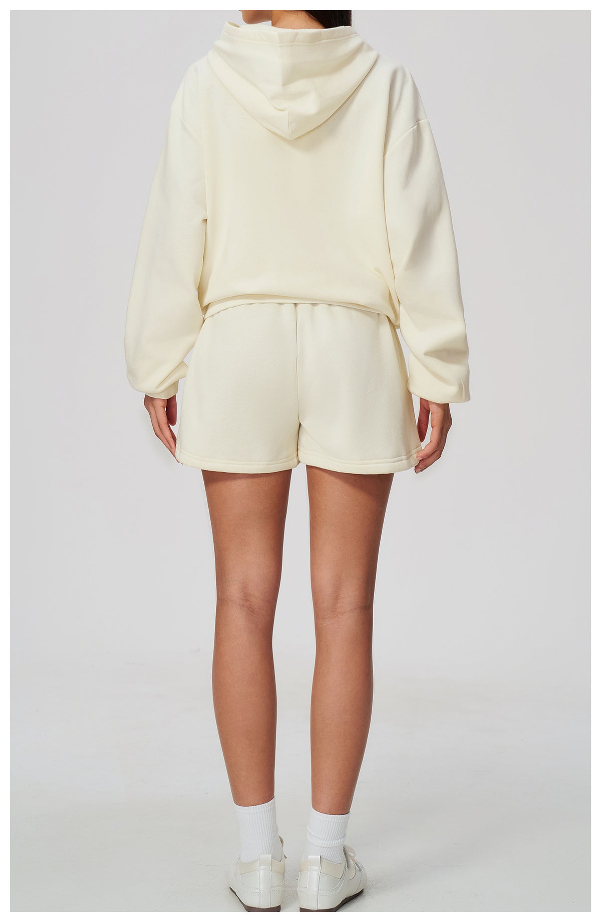 Women 2 Piece Fall Winter Tracksuits Fleece Lined Full Zip Oversized Hooded Jacket and Drawstring Waist Loose Sweat Shorts with Pocket