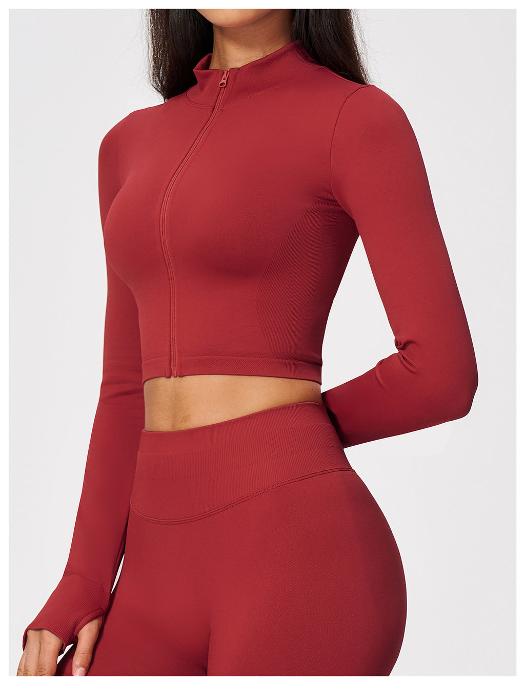 Women Seamless Stand Collar Full Zip Slim Fit Long Sleeve Thumb Hole Fitness Sports Jacket