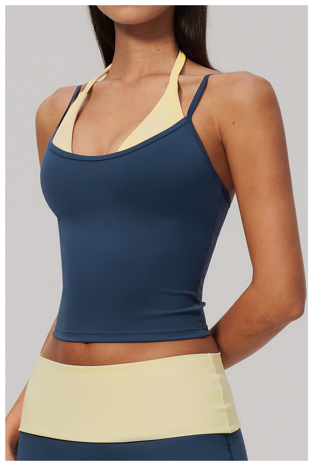 Women Colorblock Double Strap Halter Yoga Vest