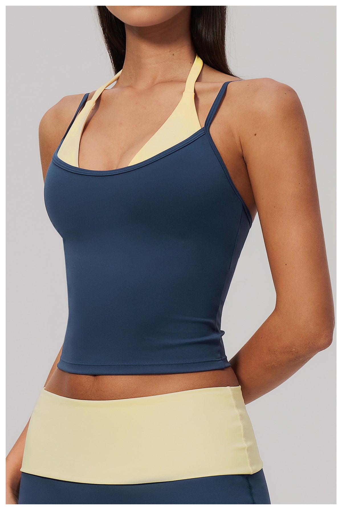Women Colorblock Double Strap Halter Yoga Vest
