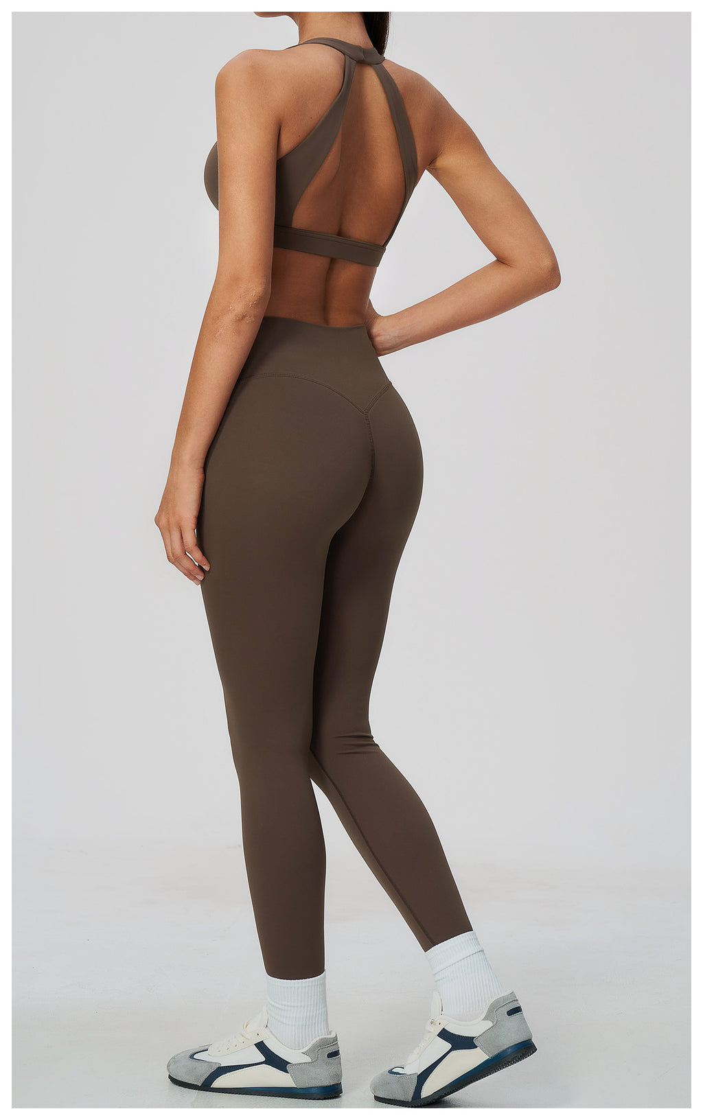2 Piece Deep V-Neck Sports Bra and Cross Waist Yoga Leggings Set