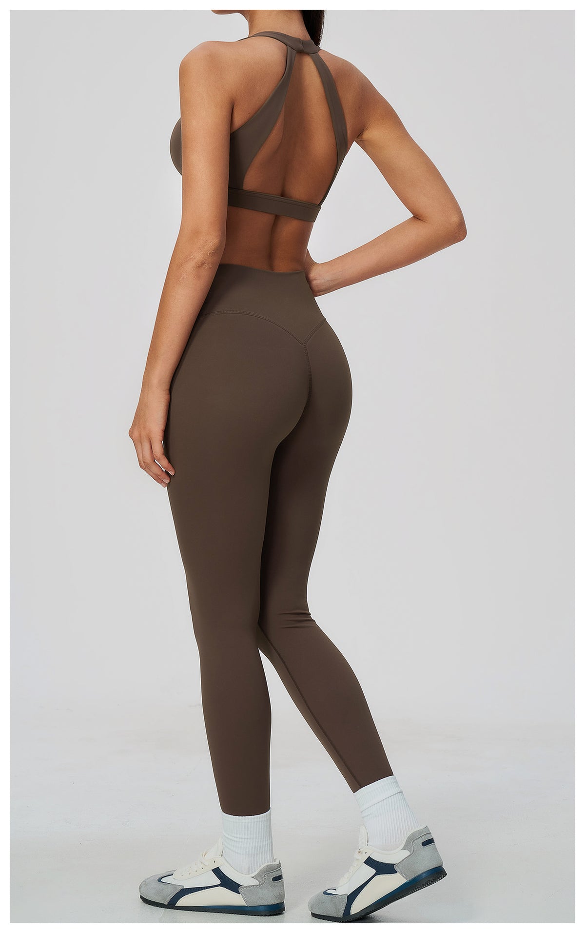 2 Piece Deep V-Neck Sports Bra and Cross Waist Yoga Leggings Set
