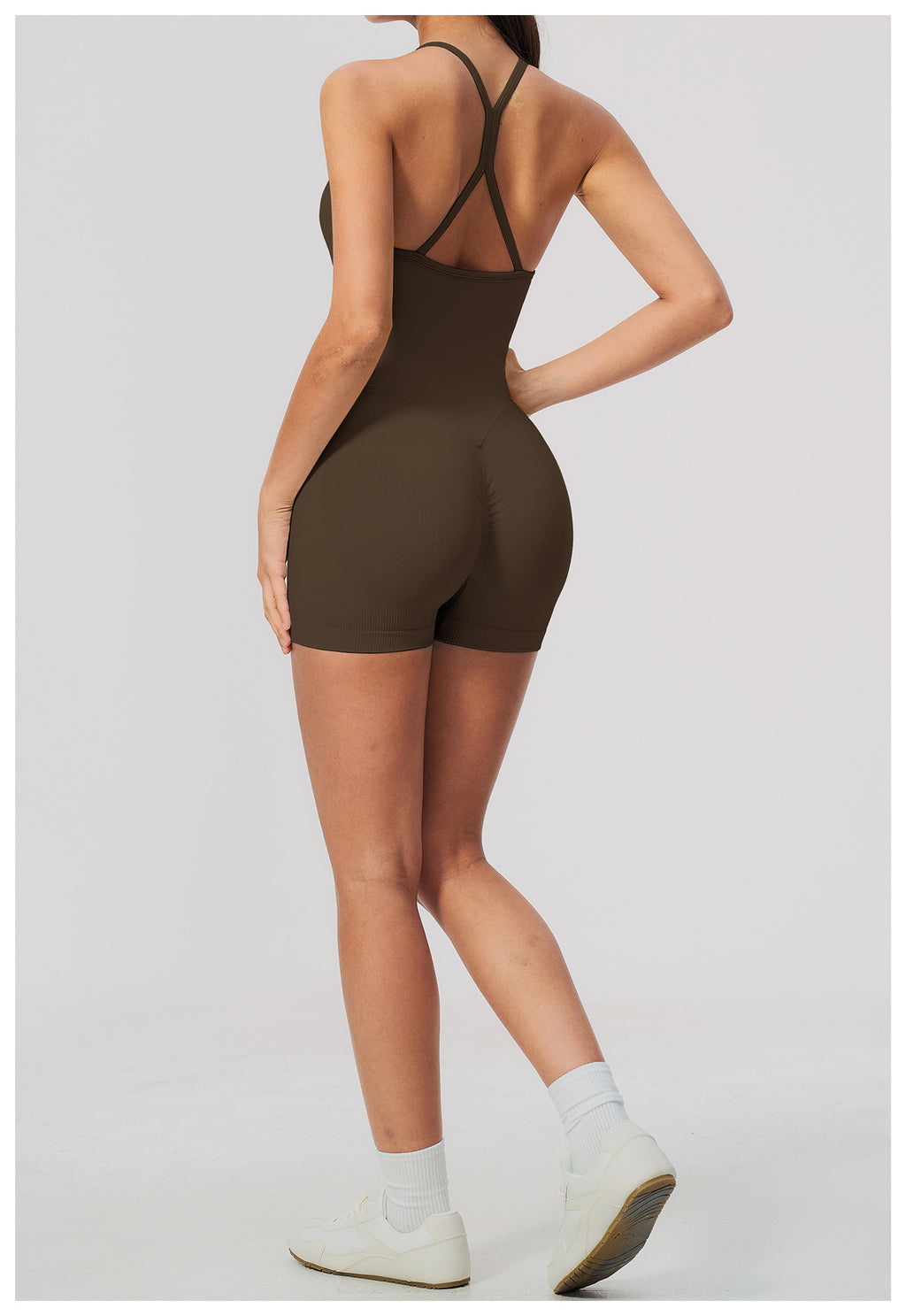 Women Seamless Yoga Romper Y-Back Spaghetti Strap Workout Bodysuit Tummy Control Butt Lifter Short Jumpsuit for Gym Fitness