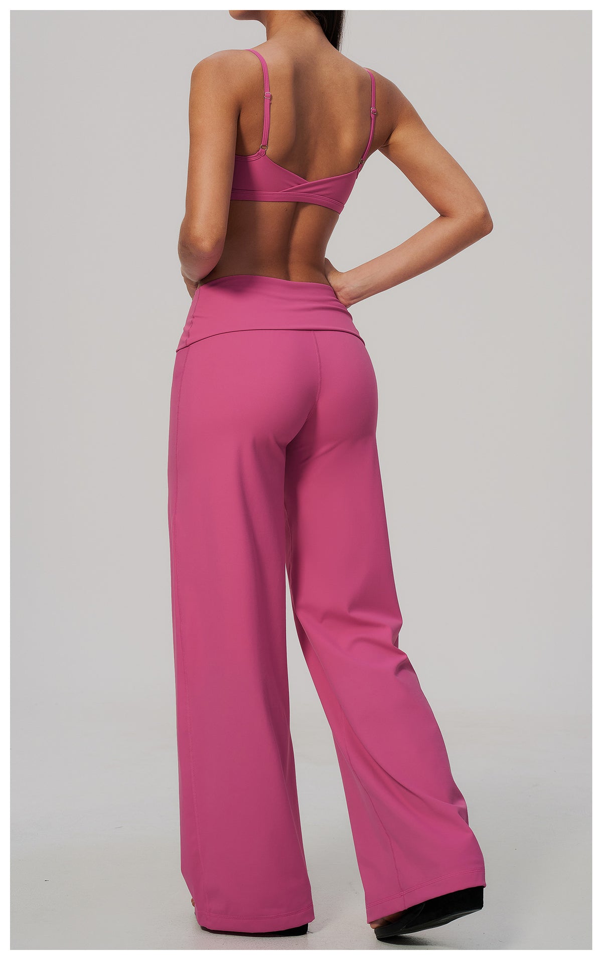 2 Piece Activewear Set V Neck Twist Back Adjustable Spaghetti Straps Sports Bra and High Waist Wide Leg Yoga Pants