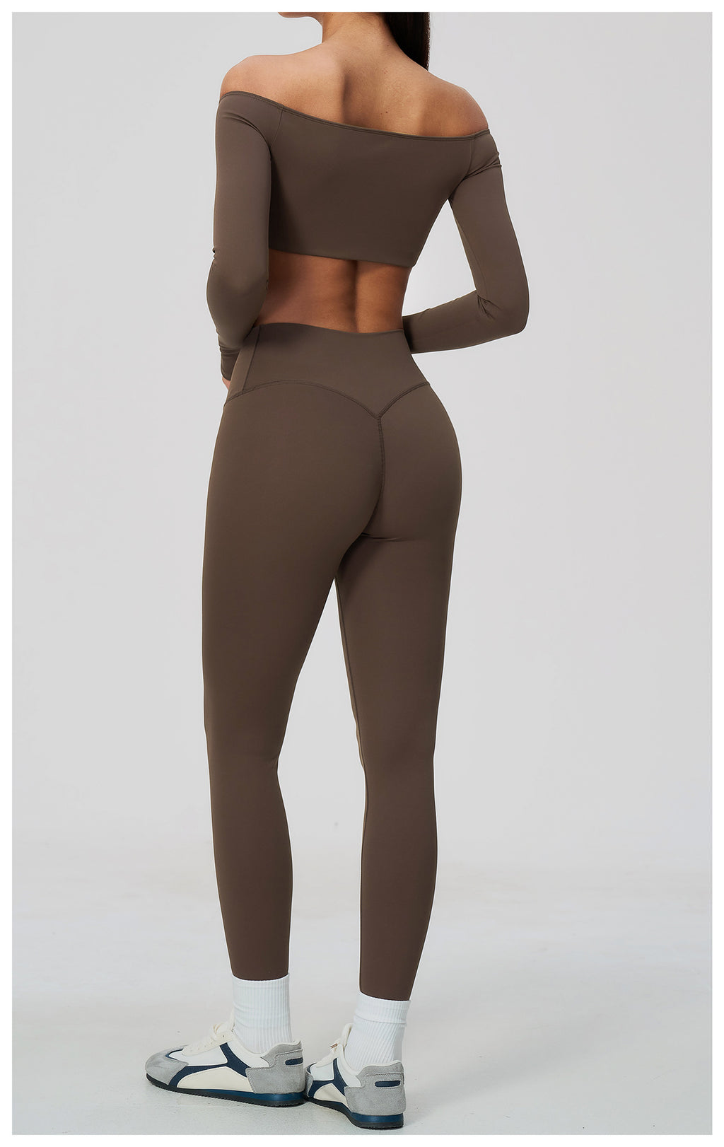 2 Piece Off-The-Shoulder Long Sleeve Crop Top and Cross Waist Yoga Leggings Set
