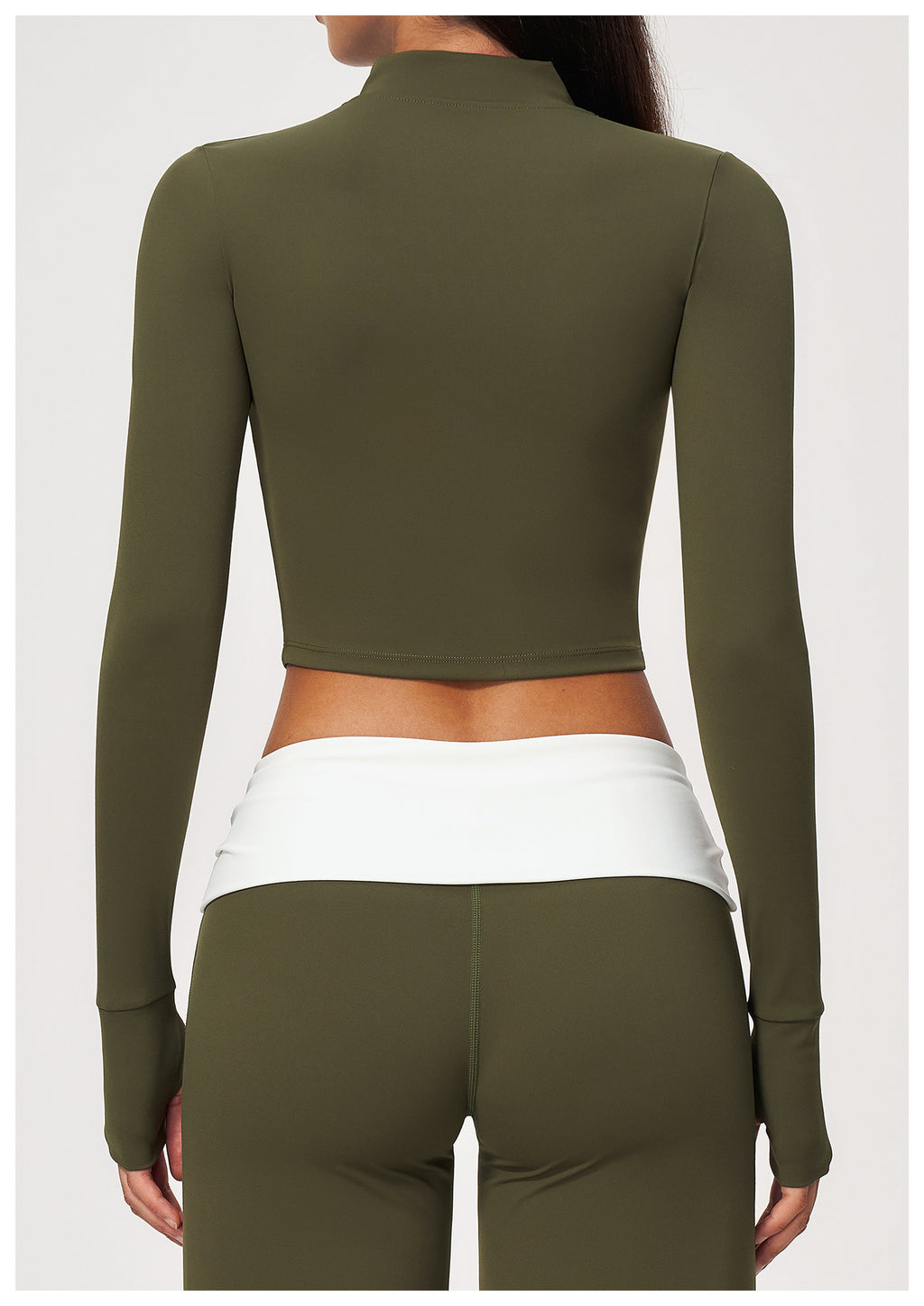 Women Stand Collar Full Zip Cropped Running Yoga Workout Jacket with Thumb Holes