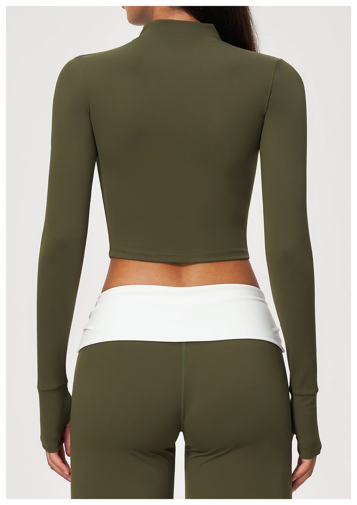 Women Stand Collar Full Zip Cropped Running Yoga Workout Jacket with Thumb Holes