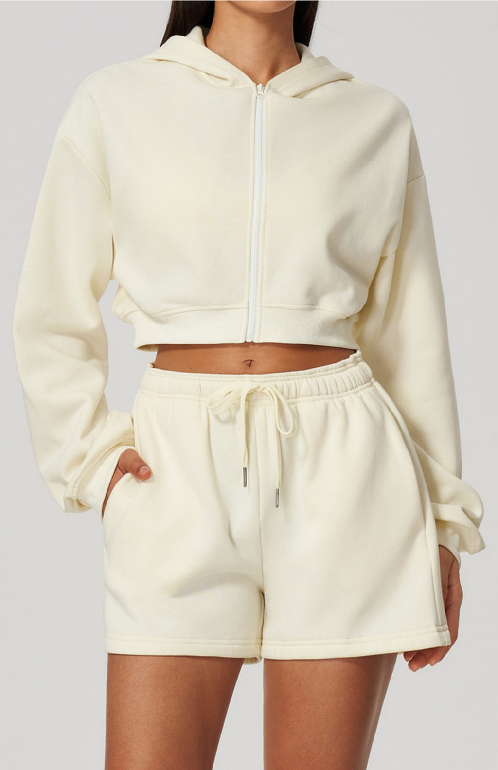 Women Fleece Lined Cropped Zip Up Hoodie Oversized Warm Hooded Jacket for Autumn Winter