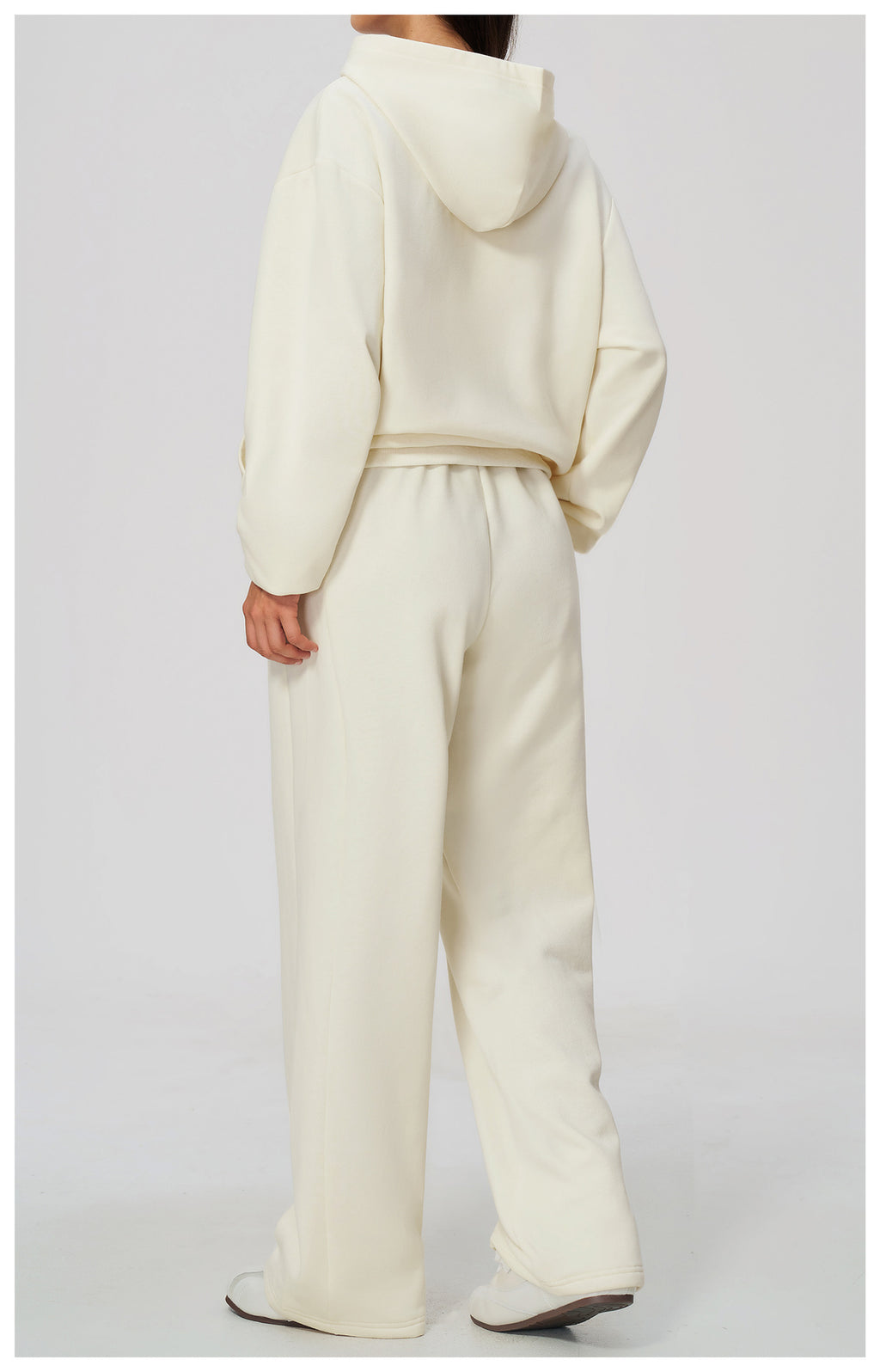 Women 2 Piece Fall Winter Tracksuits Fleece Lined Full Zip Oversized Hooded Jacket and Drawstring Waist Wide Leg Sweatpants with Side Pockets