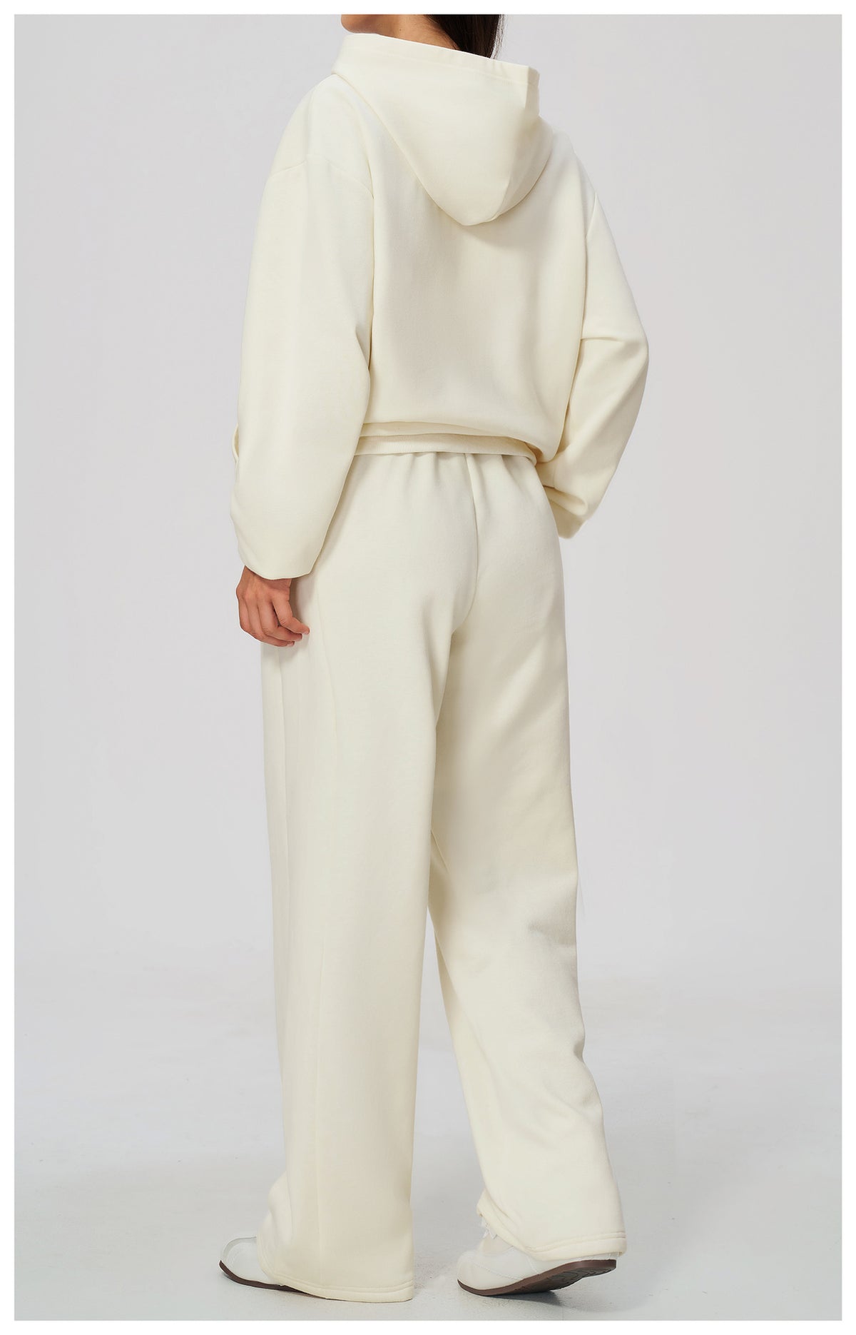 Women 2 Piece Fall Winter Tracksuits Fleece Lined Full Zip Oversized Hooded Jacket and Drawstring Waist Wide Leg Sweatpants with Side Pockets