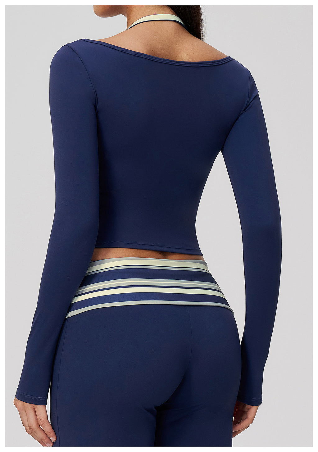 Women Halter Fake Two Piece Long Sleeve Yoga Top High Elastic Slim Fit Workout Sports Gym Active Shirt
