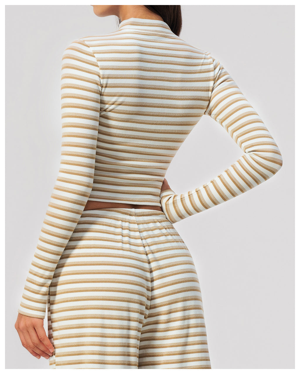 Women Ribbed Striped Stand Collar Long Sleeve Cropped Yoga Sports Zip up Jacket