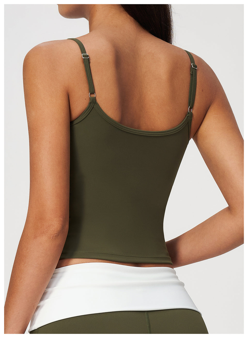 Women Square Neck Adjustable Strap Ruched Slim Fit Workout Yoga Vest with Chest Pad