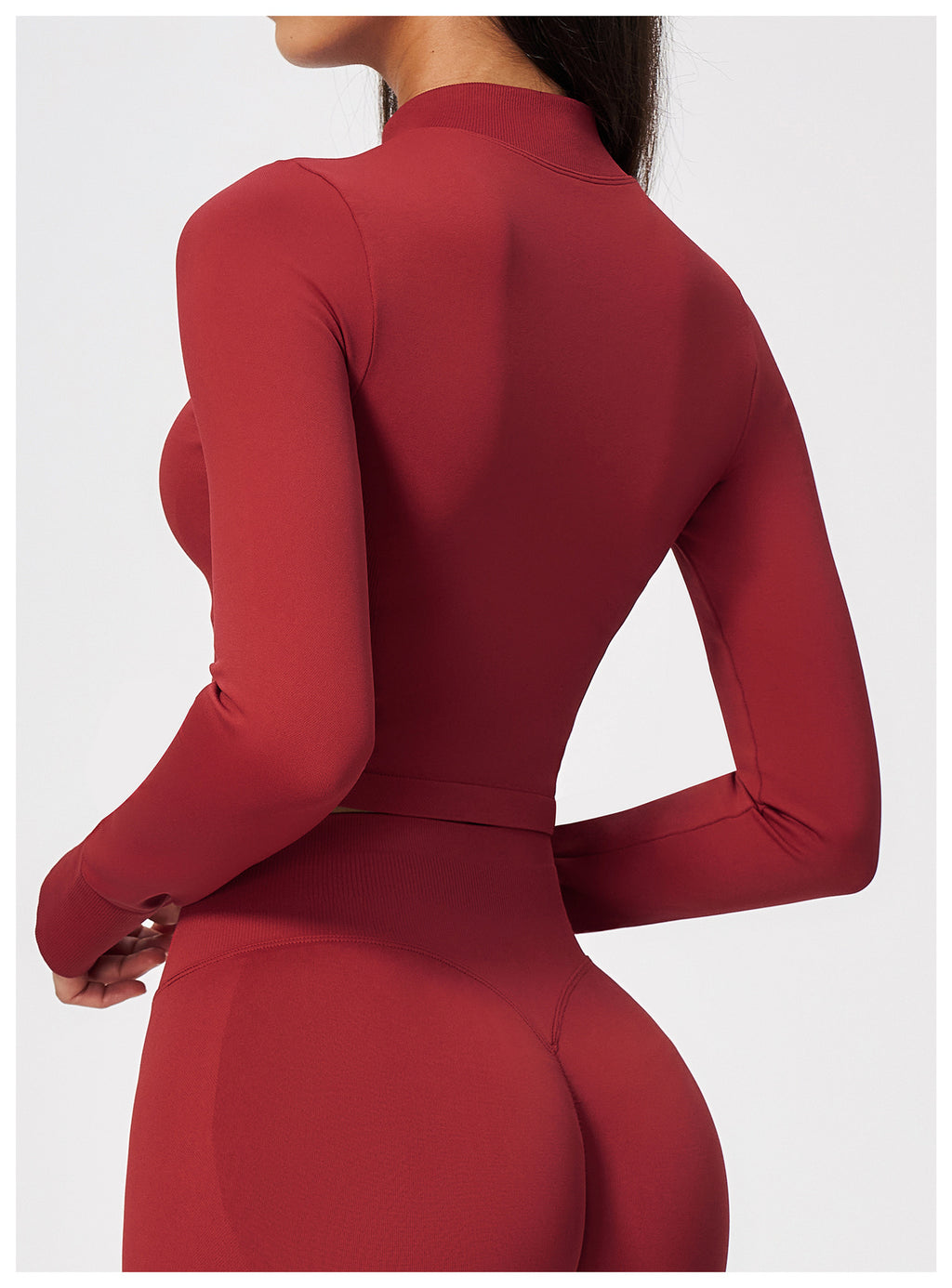 Women Seamless Stand Collar Full Zip Slim Fit Long Sleeve Thumb Hole Fitness Sports Jacket