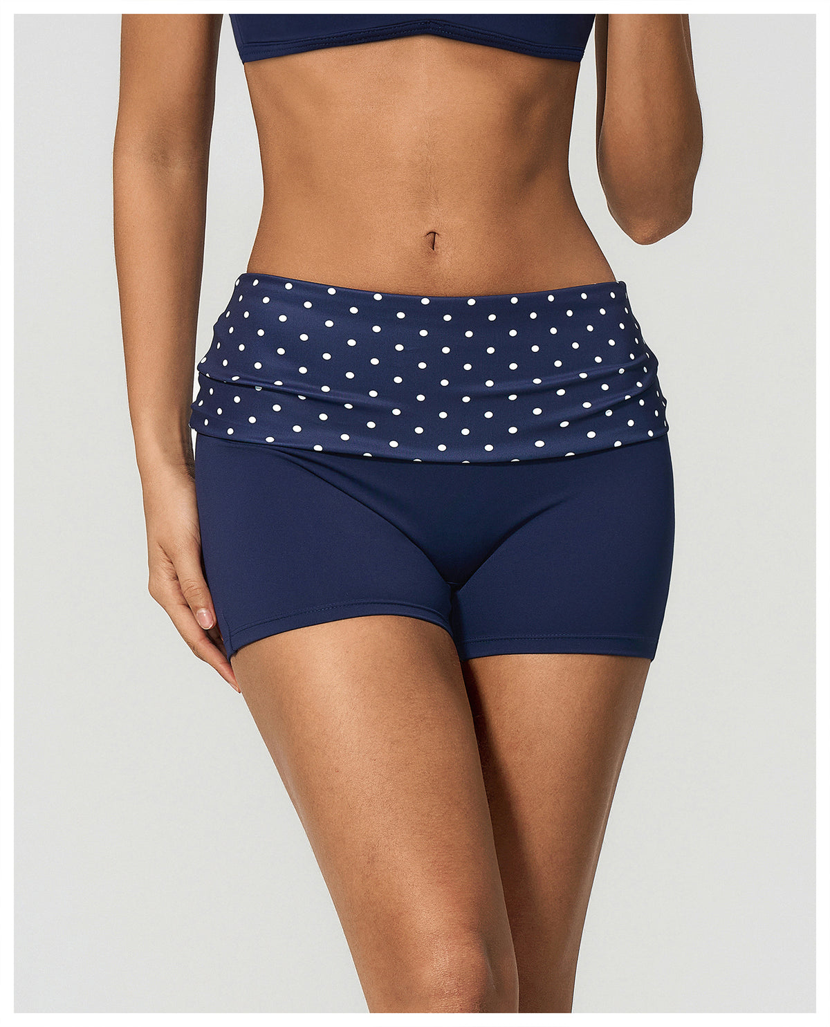 Women Fold Over Striped Waist Yoga Shorts High Waist Tight Workout Biker Shorts
