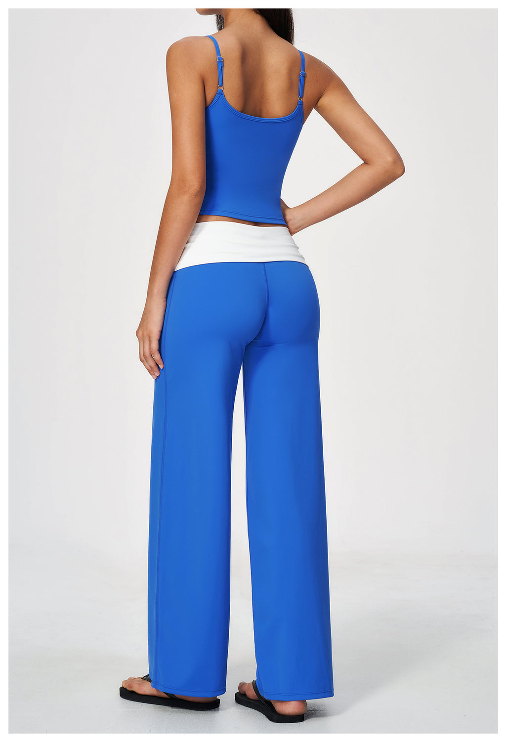 2 Piece Set Square Neck Adjustable Strap Ruched Slim Fit Workout Yoga Vest and ColorBlock High Waisted Wide Leg Yoga Athletic Pants