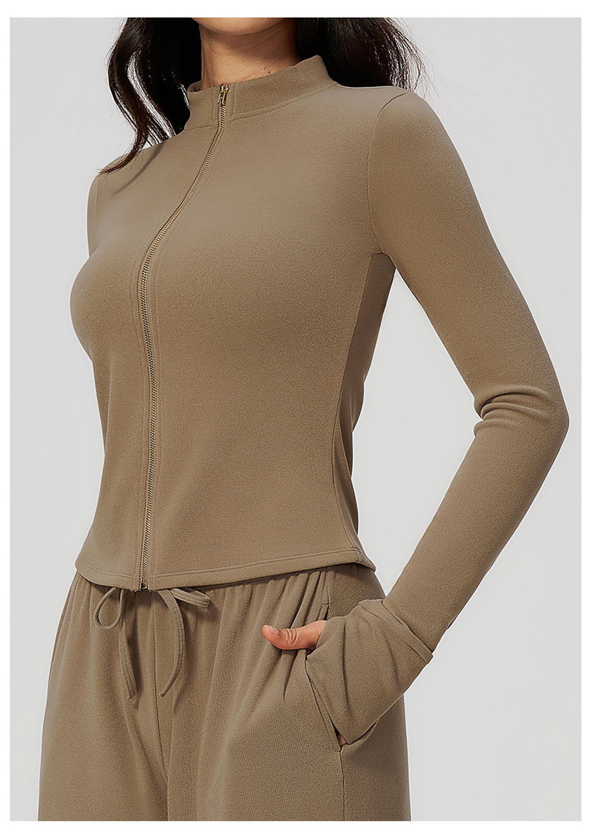 Women's Stand Collar Full Zip Yoga Jacket Thick Fleece Long Sleeve Fitness Sports Top Outdoor Running Training Jacket