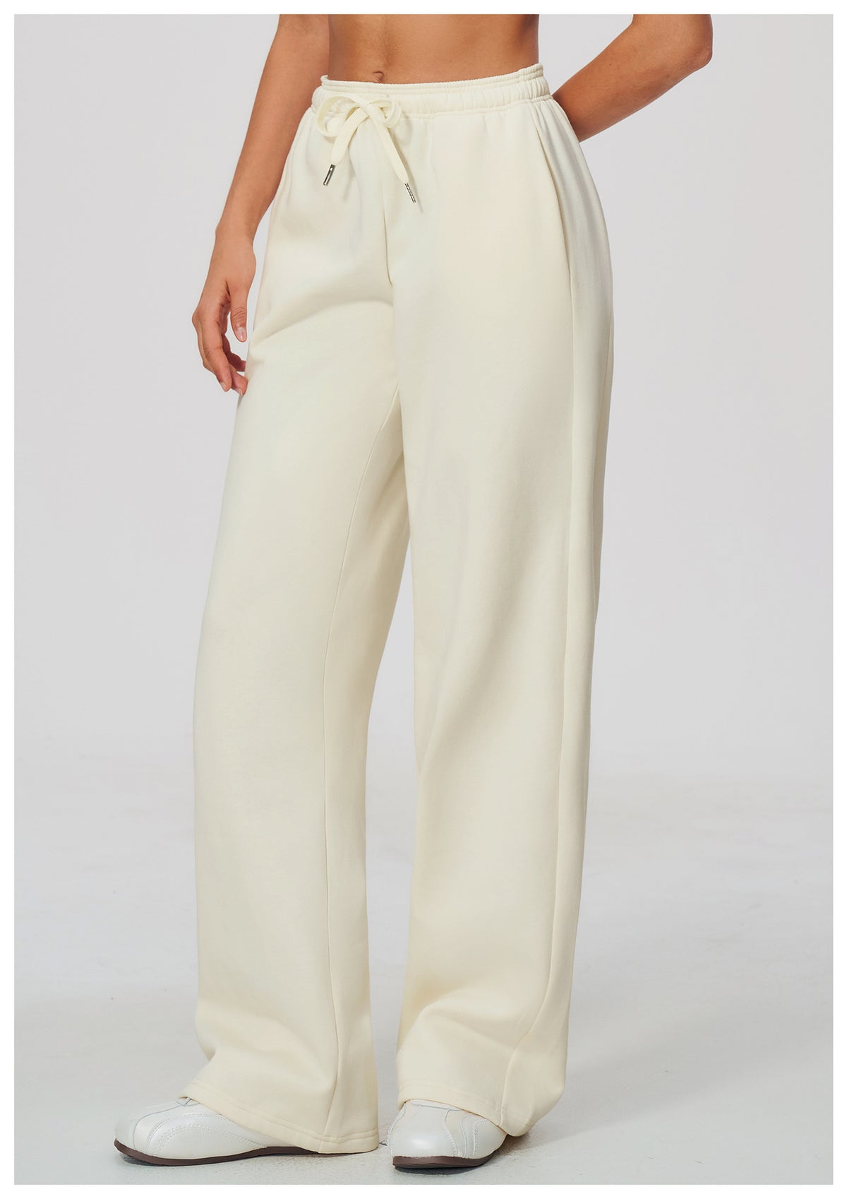 Women Fleece Lined Wide Leg Sweatpants Warm Casual Pants with Side Pockets for Autumn Winter
