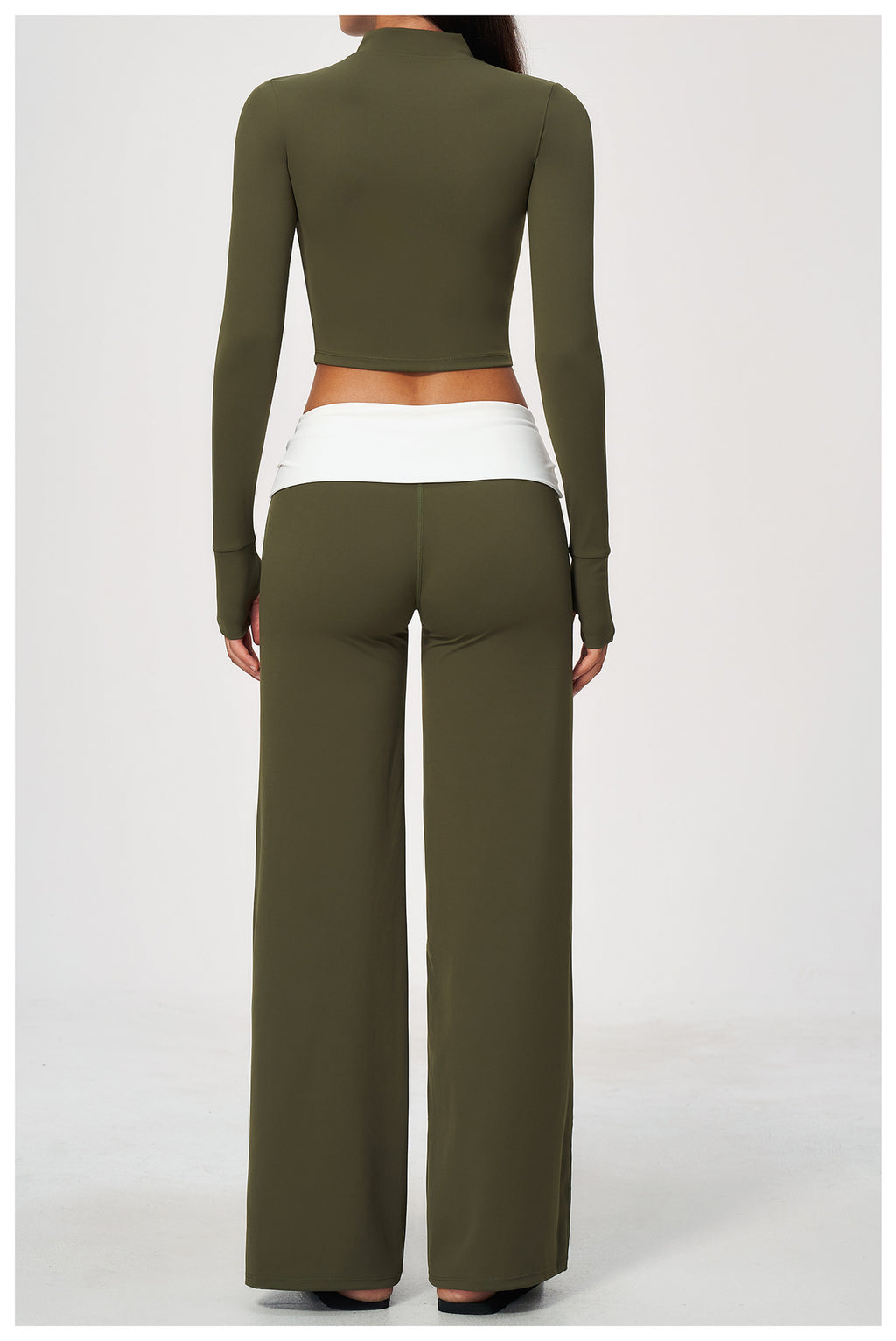 3 Piece Set Deep V-Neck Halter Thin Strap Backless Sports Bra and Stand Collar Full Zip Cropped Running Workout Jacket and High Waisted Wide Leg Yoga Athletic Pants
