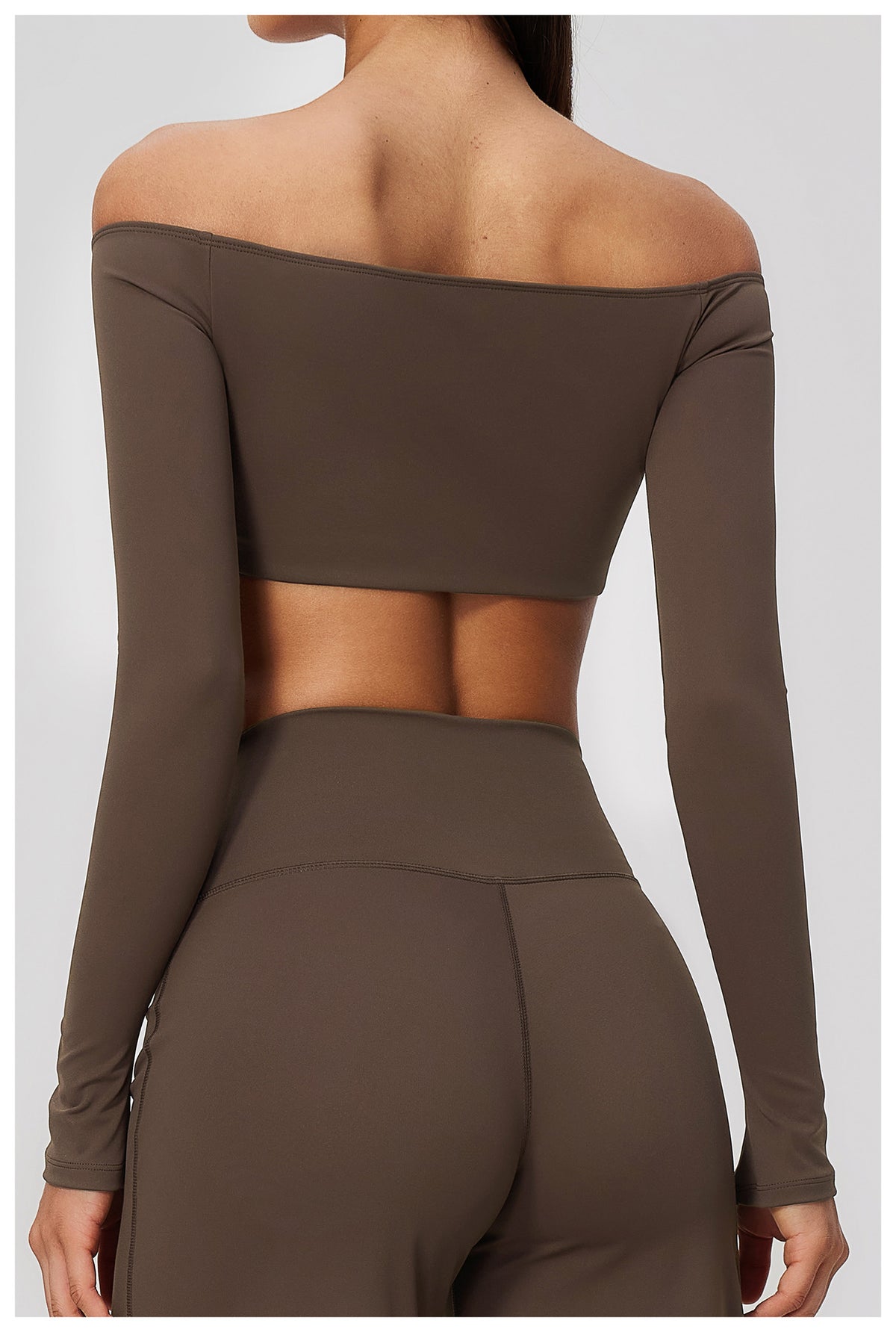 Women Off Shoulder Cropped Long Sleeve Sports Top with Chest Pads