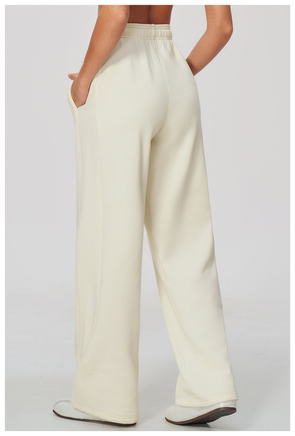 Women Fleece Lined Wide Leg Sweatpants Warm Casual Pants with Side Pockets for Autumn Winter