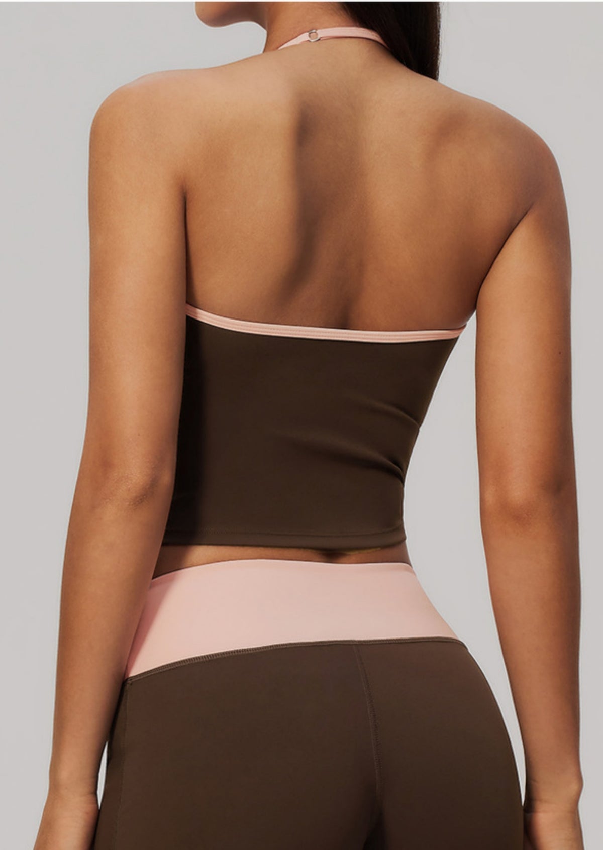 Women ColorBlock V Neck Halter Crop Yoga Tank Top Built in Bra