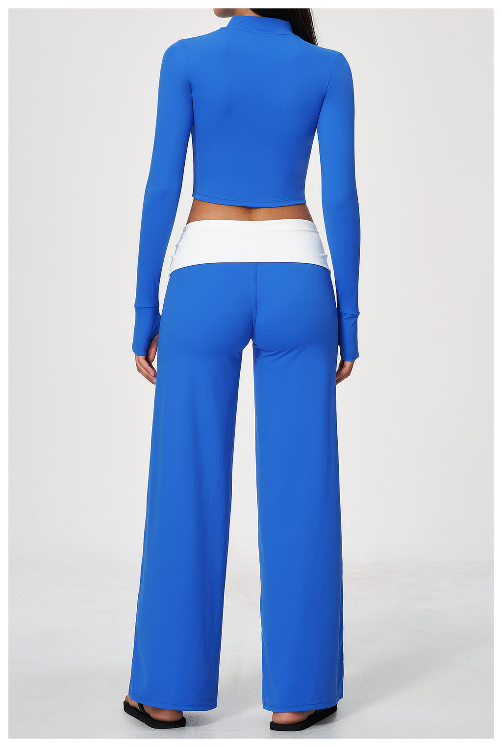 2 Piece Set Stand Collar Full Zip Cropped Running Yoga Workout Jacket and ColorBlock High Waisted Wide Leg Yoga Athletic Pants