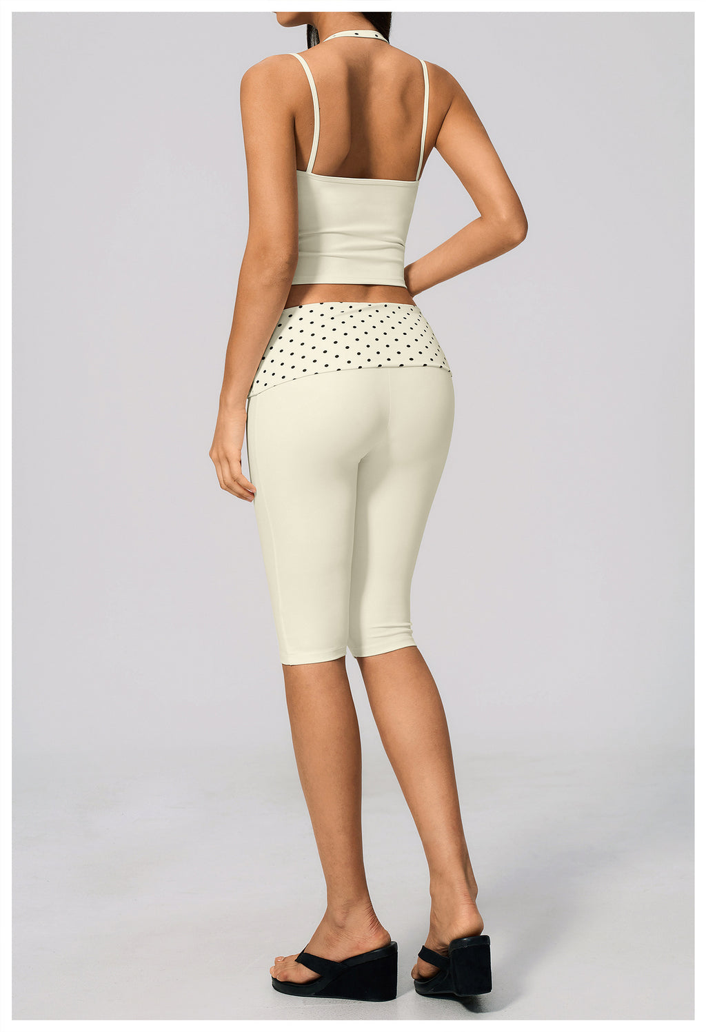 Women 2 Piece Yoga Set Halter Fake Two Piece Yoga Vest and Fold Over Striped Waist Capri Yoga Leggings
