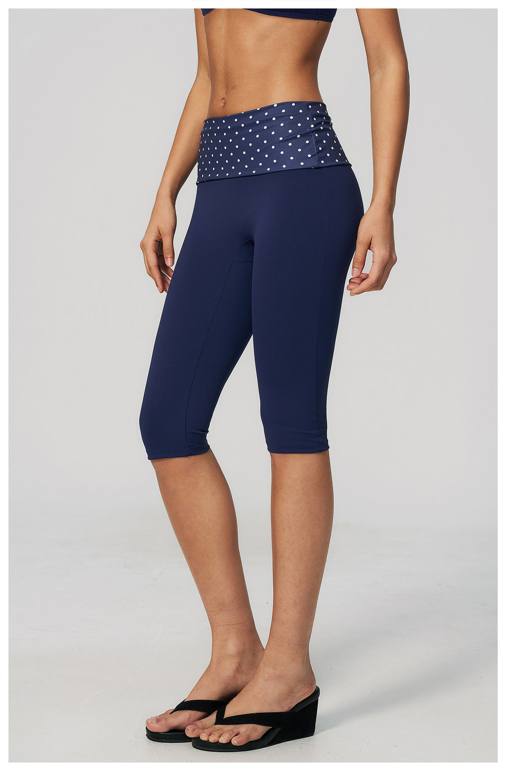 Women Fold Over Striped Waist Capri Yoga Pants High Waist Workout Capris Leggings