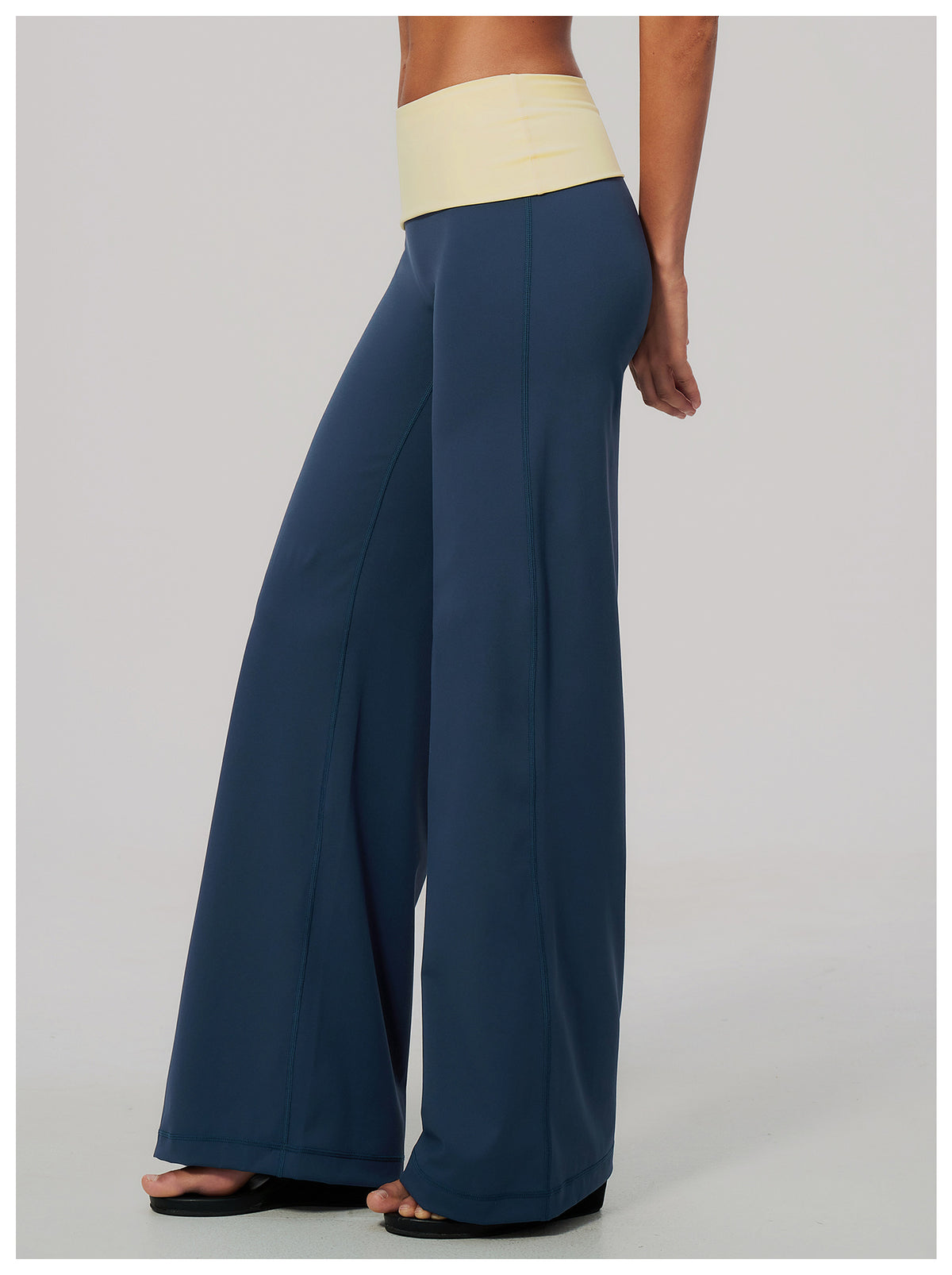 Women Colorblock Foldover Waist High-Rise Loose Wide Leg Yoga Pants