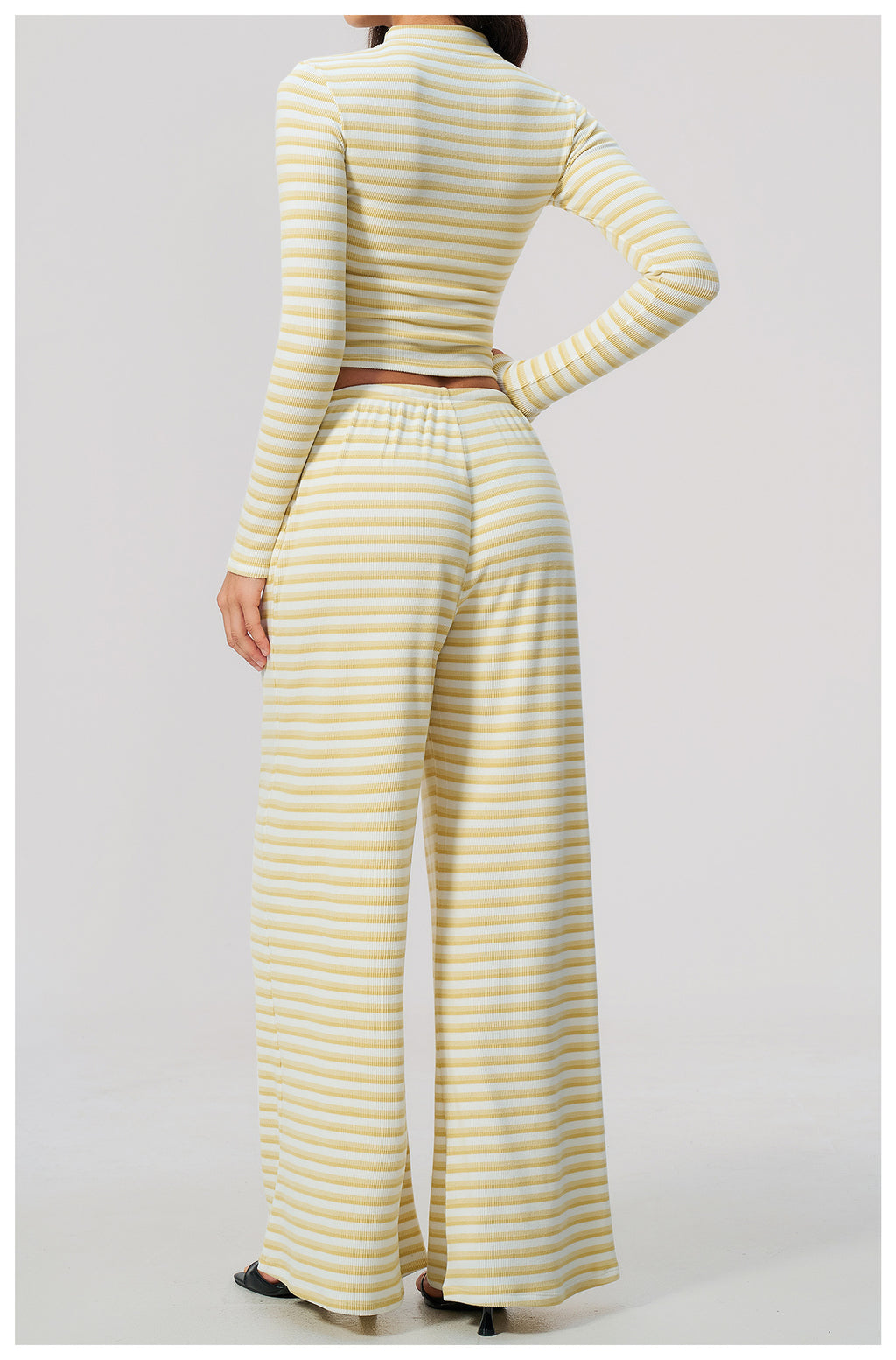 3 Piece Striped Yoga Set Long Sleeve Zip up Jacket Strapless Soft Tube Top Elastic Drawstring Waist Wide Leg Pants Workout Outfit Gym Running Sports Activewear Set
