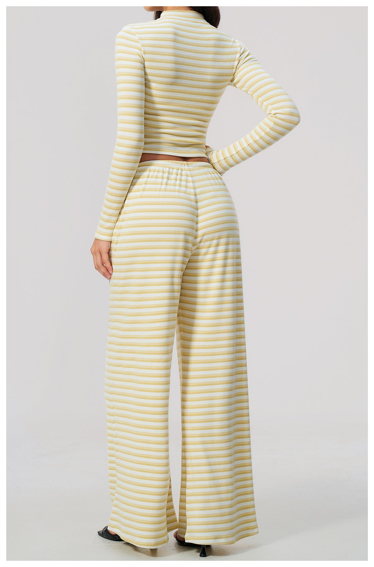 3 Piece Striped Yoga Set Long Sleeve Zip up Jacket Strapless Soft Tube Top Elastic Drawstring Waist Wide Leg Pants Workout Outfit Gym Running Sports Activewear Set